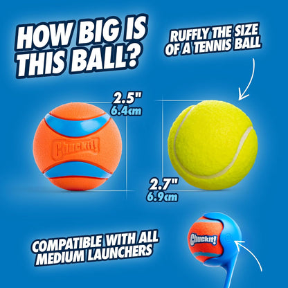Chuckit! Ultra Ball Dog Toy - Medium Bouncy Fetch Balls For Dogs 20-60 lbs - Made from Durable Rubber - Floating Water Pet Toys - Size Medium -