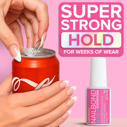 Super Strong Nail Glue for Press On Nails, Nail Tips & Acrylic Nails (8ml) NYK1 NailBond Brush On Glue for Press Ons, Tips & Acrylics - Long