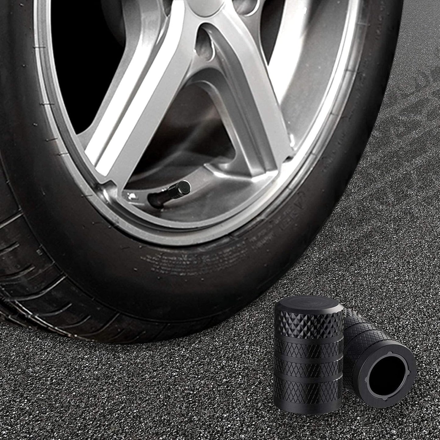CKAuto Tire Valve Stem Caps, Black, 4 pcs/Pack, Anodized Aluminum Tire Valve Cap Set, Corrosion