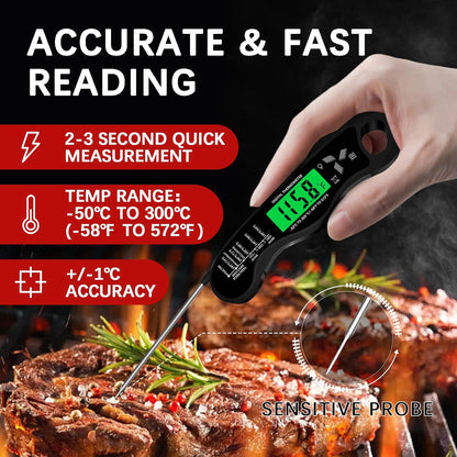 Meat Thermometer DigitalIP67 Waterproof Cooking Thermometer with Backlight, Calibration & Hold FunctionFood Thermometer for Cooking,Outdoor Grilling