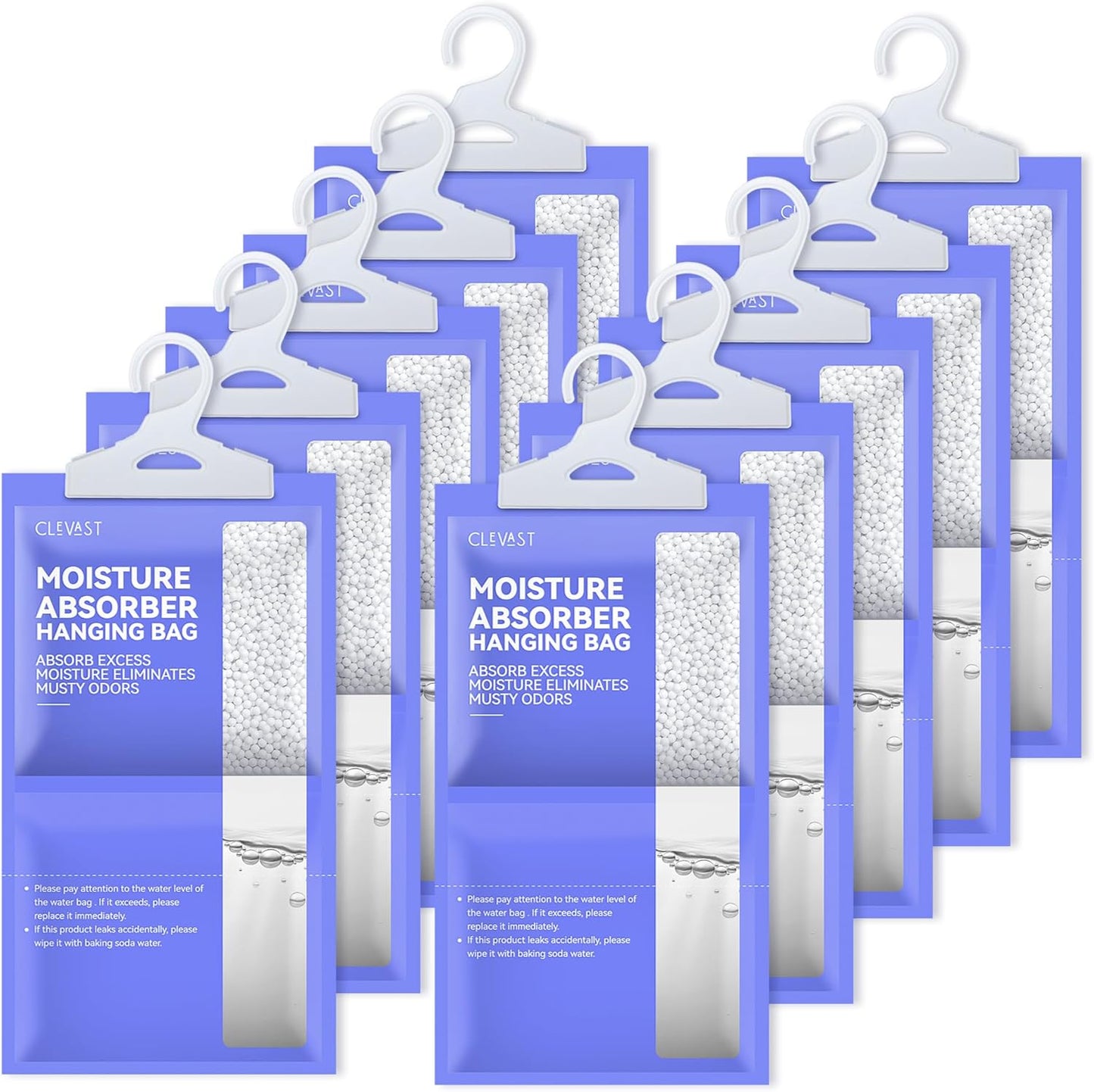 CLEVAST Moisture Absorbers Packets 10 Pack, Dehumidifier Bags for Closet, Unscented Hanging Humidity Absorber in Wardrobes