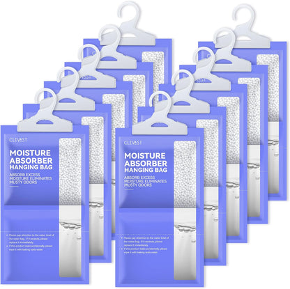 CLEVAST Moisture Absorbers Packets 10 Pack, Dehumidifier Bags for Closet, Unscented Hanging Humidity Absorber in Wardrobes