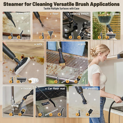 Gautye Steam Cleaner, 3 Level Adjustable Handle, 15s Heat Up, 1.69 Quarts Tank, Portable Steamer for Cleaning with 15 pcs