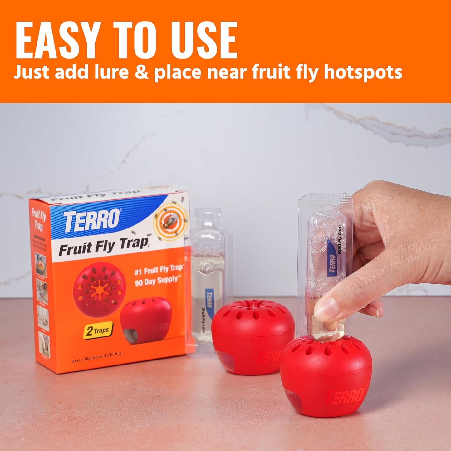 TERRO Fruit Fly Traps for Indoors (4 Pack) + 180 Days of Lure Supply - T2503SR - Lure and Kill Indoor Fruit Flies Near Fruit, Trash