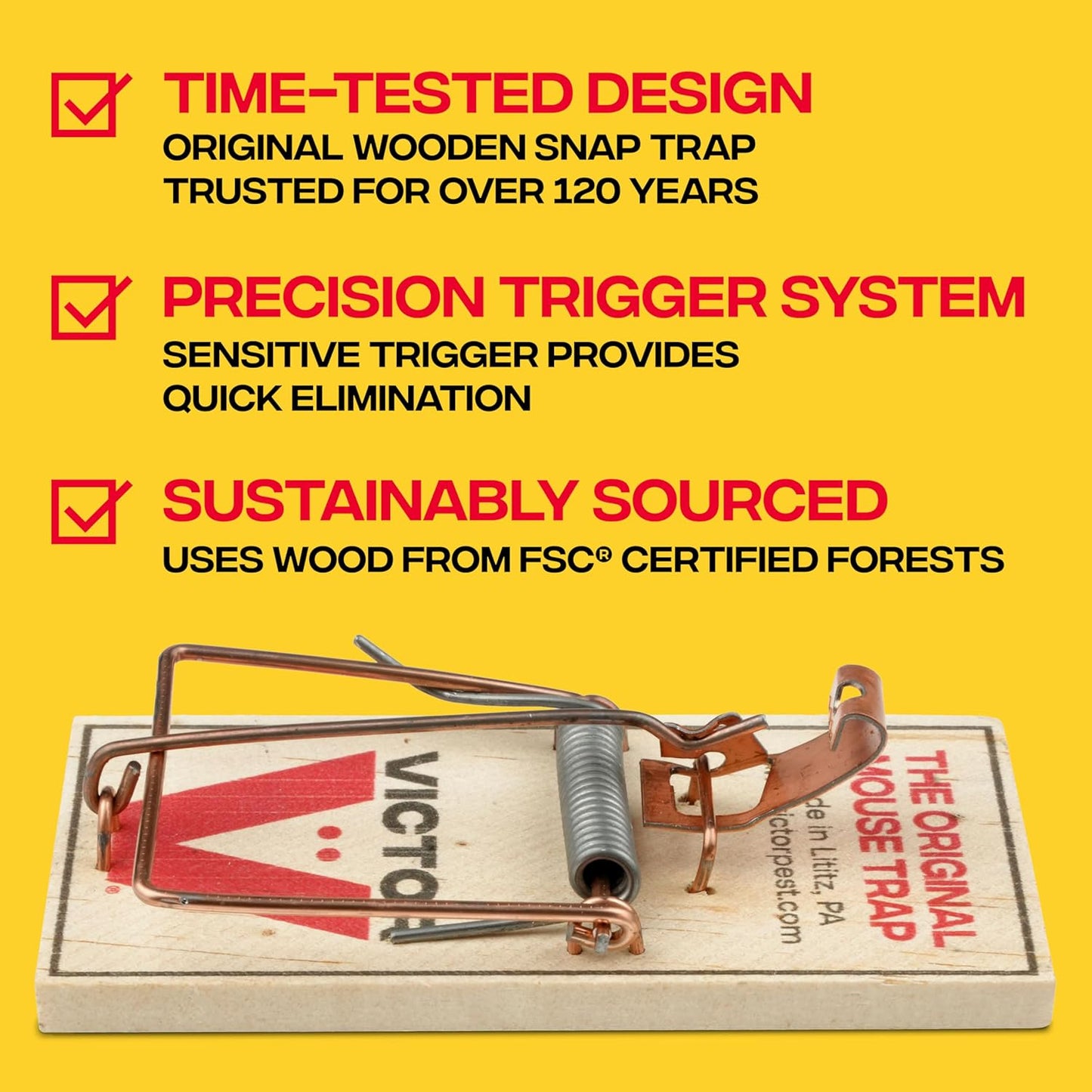 Victor Mouse Traps M150-12, Metal Pedal, Sustainably Sourced FSC Wood, Wooden Mouse Traps -2