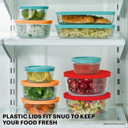 Pyrex Simply Store (9-Pack) Mixed Sized Glass Food Storage Set, Round & Rectangular Containers With Plastic Lids