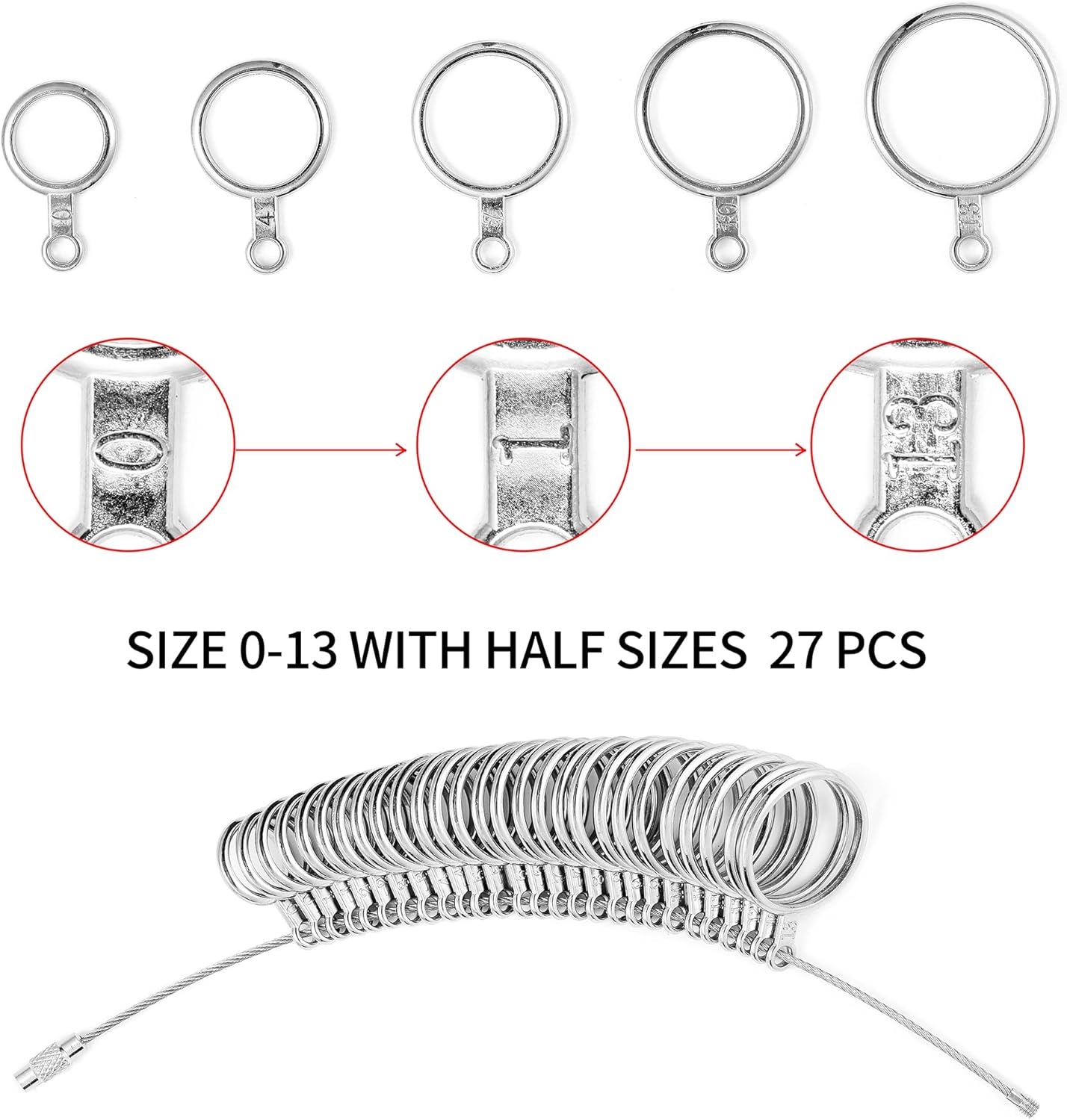 Bflaae Ring Sizer Measuring Tool Kit, 27 PCS Stainless Steel Measuring Ring Tool, US Ring Size 0-13 with Half