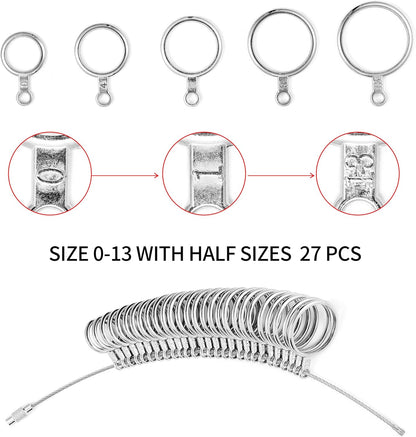 Bflaae Ring Sizer Measuring Tool Kit, 27 PCS Stainless Steel Measuring Ring Tool, US Ring Size 0-13 with Half
