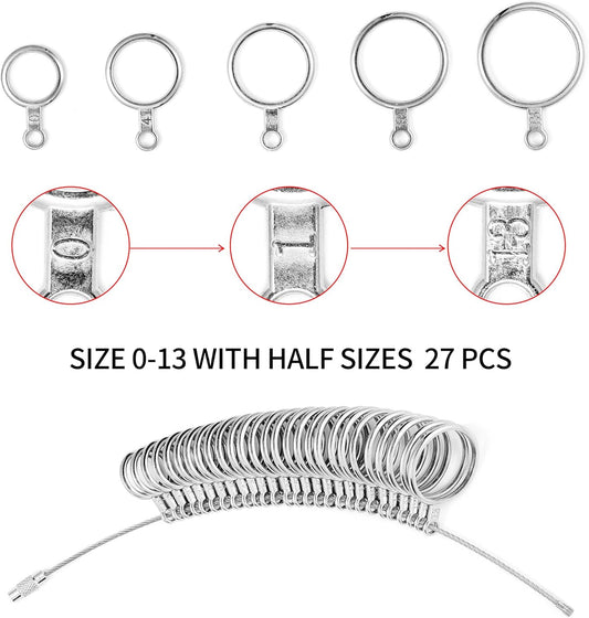 Bflaae Ring Sizer Measuring Tool Kit, 27 PCS Stainless Steel Measuring Ring Tool, US Ring Size 0-13 with Half