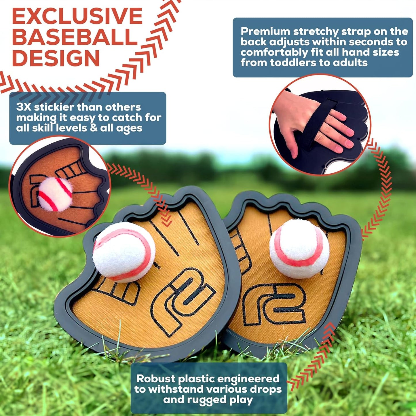 Toss and Catch Ball Game Set - Easy to Use Sticky Balls & Beginner Baseball Training Glove - Premium Toy Paddle Fits All Hand Sizes From Toddlers to