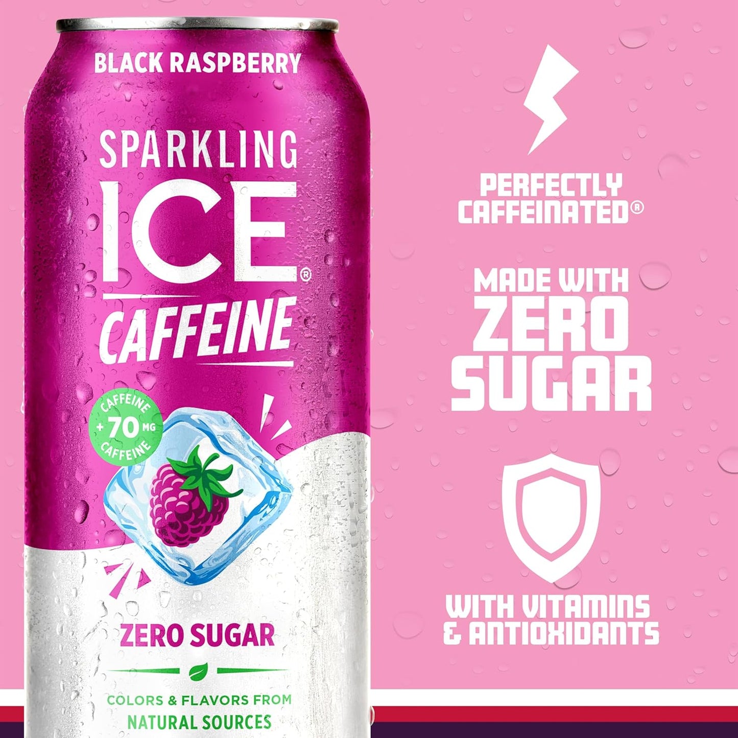 Sparkling Ice Caffeine Black Raspberry Sparkling Water with Caffeine, Zero Sugar, with Antioxidants and Vitamins,16 fl oz Cans (2)