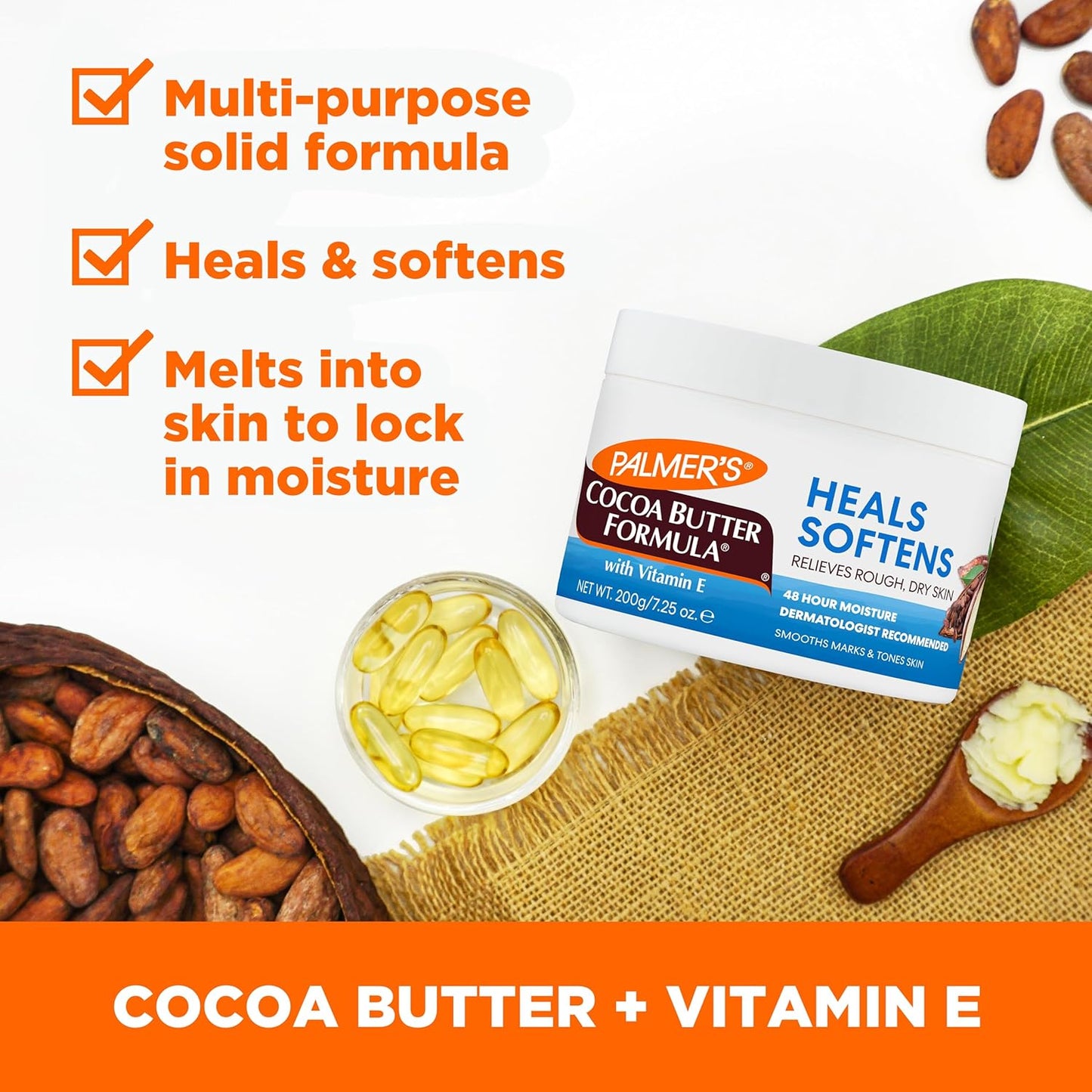 Palmer's Cocoa Butter Formula Daily Skin Therapy Solid Lotion with Vitamin E, Body Moisturizer for Extremely Dry Skin, Softens and