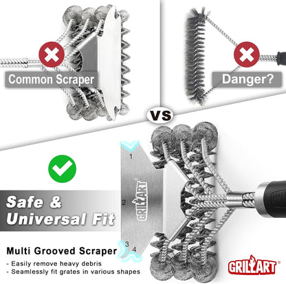 Grill Brush and Scraper Bristle Free Safe BBQ Brush for Grill 18'' Stainless Grill Grate Cleaner - Safe Grill Accessories for Porcelain/Weber