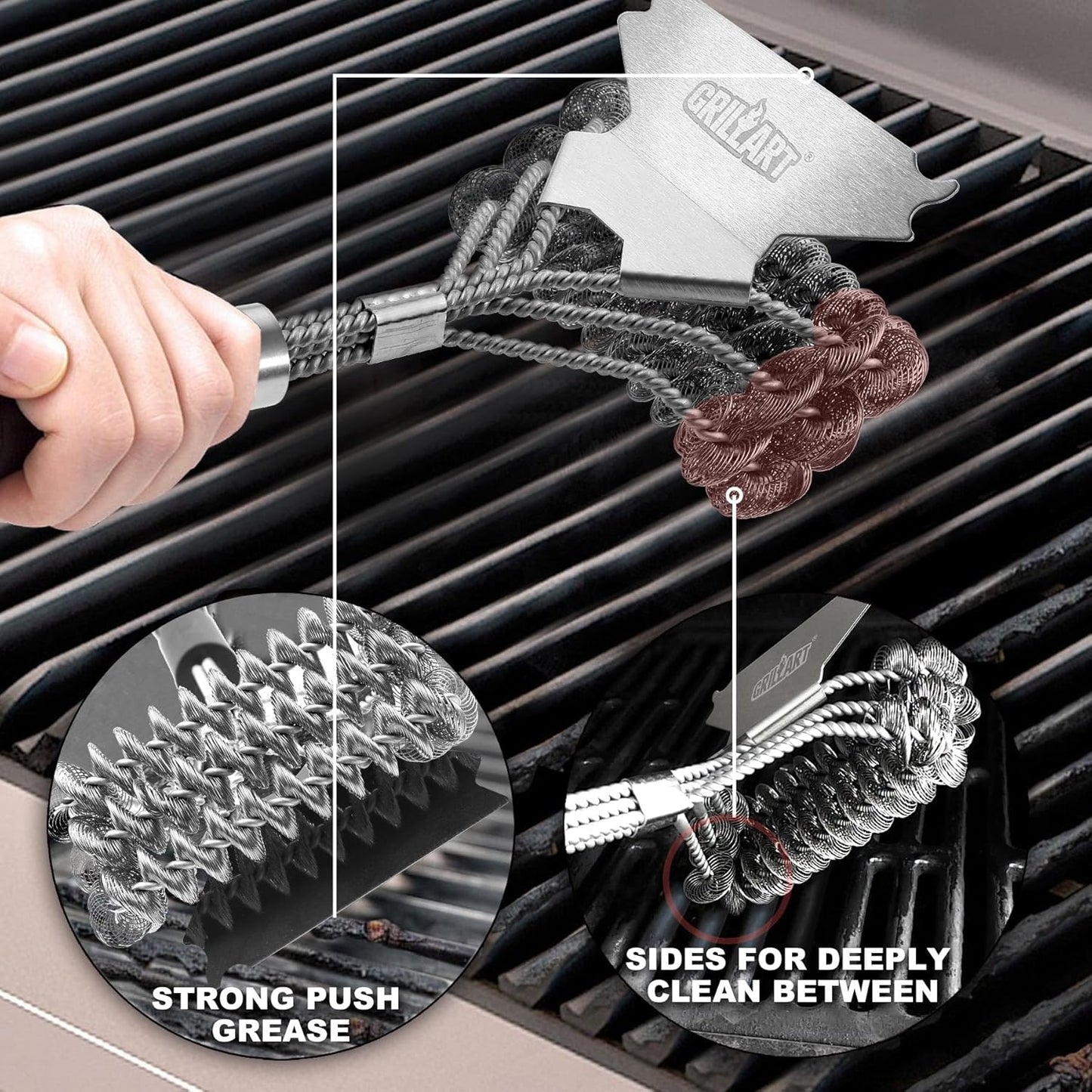 Grill Brush and Scraper Bristle Free Safe BBQ Brush for Grill 18'' Stainless Grill Grate Cleaner - Safe Grill Accessories for Porcelain/Weber