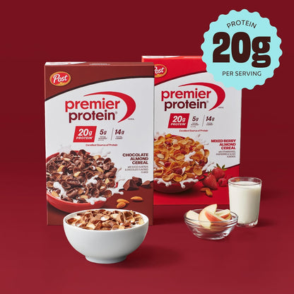 Premier Protein Mixed Berry Almond Cereal, Protein Cereal Flakes Mixed with Dried Berries and Sliced Almonds, Contains 20g of Protein Per