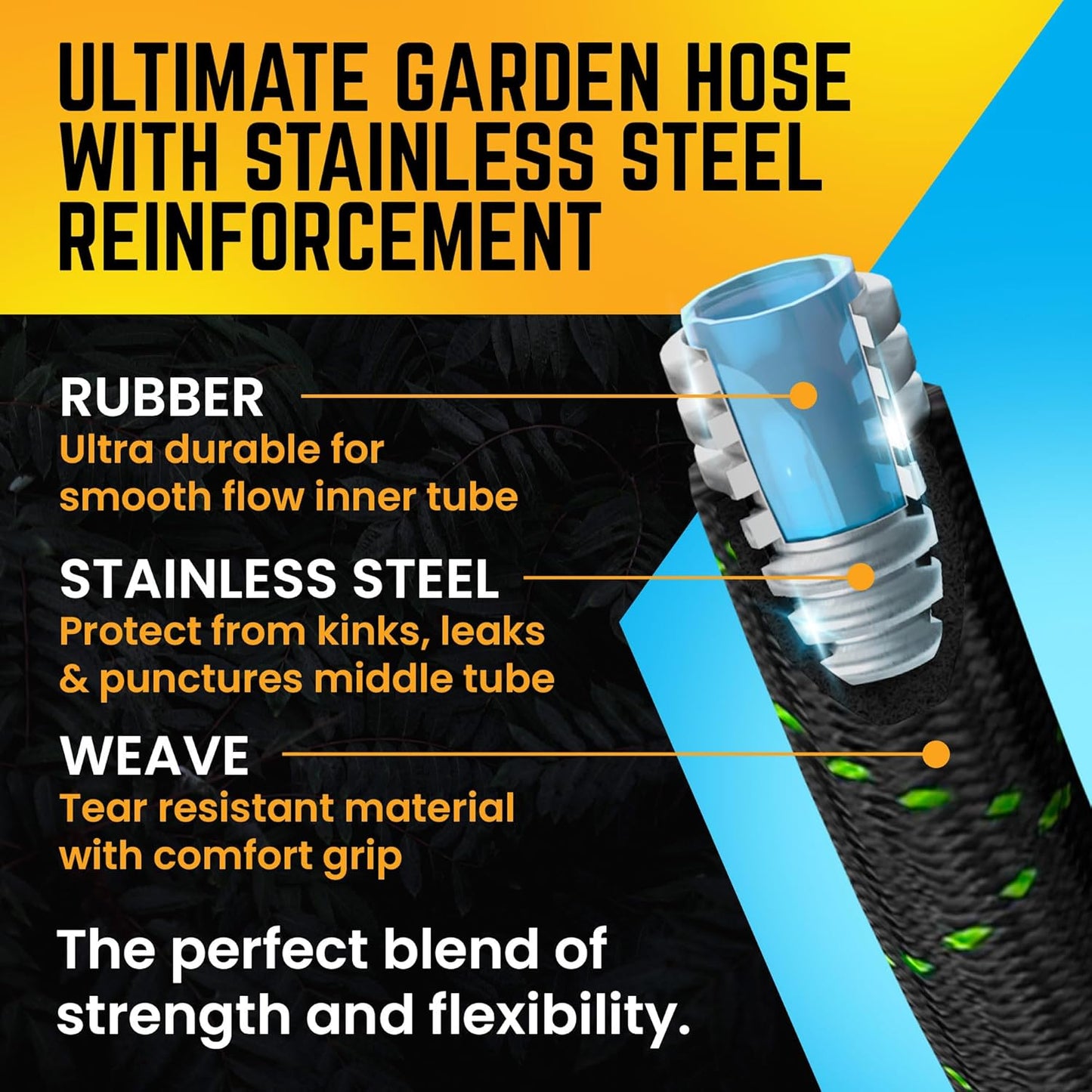 PowerFlow Garden Hose, NON-EXPANDABLE 25 Feet Premium Quality Stainless Steel Metal Water Hose with Durable Fabric Skin, Hose For
