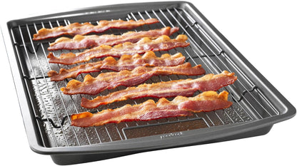 GoodCook 15 x 10.5 Nonstick Carbon Steel Baking Pan & Raised Wire Rack Pizza Crisper, Crispy Bacon, Multipurpose Cooking Sheet Pan, Cooling