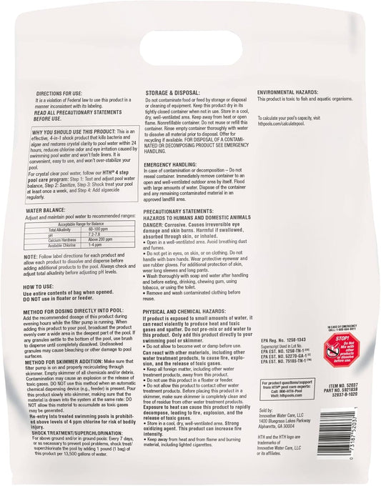 HTH 52037R Pool Care Shock Advanced, Swimming Pool Chemical - Cal Hypo Formula, Prevents Bacteria &