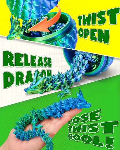 TBOLINE 12" 3D Printed Dragon Egg, Cool 3D Printer Articulated Crystal Dragon Toys for