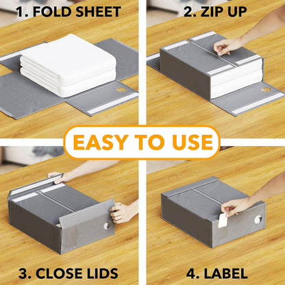 SpaceAid 4 Pack Bed Sheet Organizers and Storage, Foldable Organizer for Linen