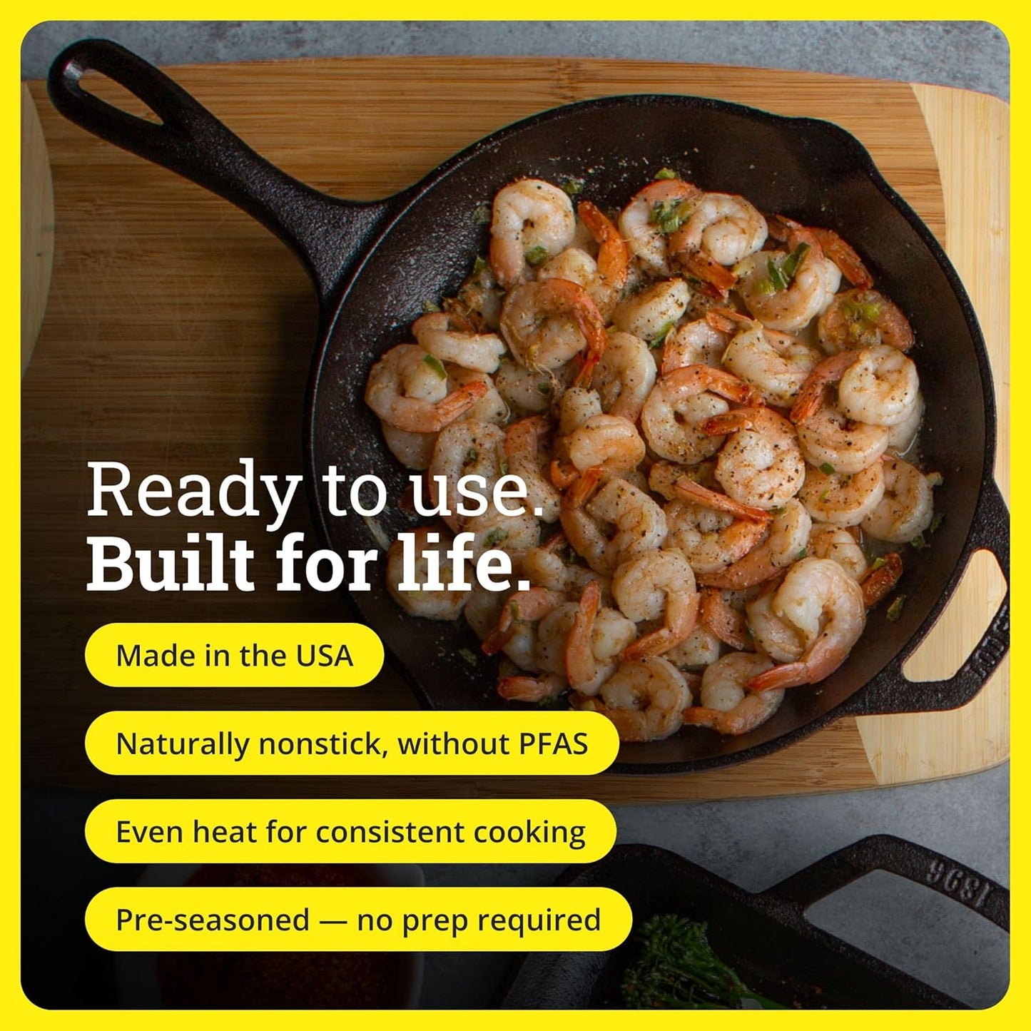 Lodge Seasoned Cast Iron Skillet - PFAS-Free, Non-Toxic Cookware - Use with an Oven, Stove