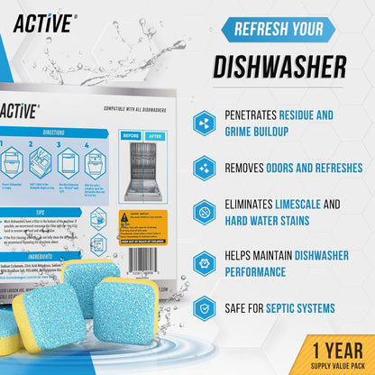 Dishwasher Cleaner And Deodorizer Tablets - 24 Pack Deep Cleaning Descaler Pods for Dish Washer Machine, Heavy Duty, Septic