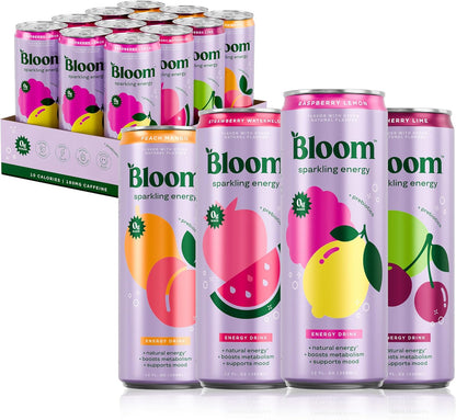 Bloom Nutrition Sparkling Energy Drink - Variety Pack - Natural Caffeine, Zero Sugar, 180mg Caffeine - Antioxidant-Rich with Green Coffee