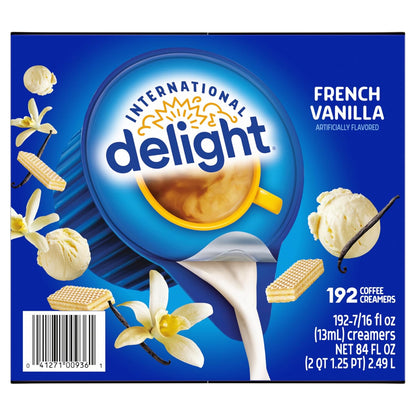 International Delight, French Vanilla, Single-Serve Coffee Creamers, 192 Count, Shelf Stable Non-Dairy Flavored Coffee Creamer, Great for Home