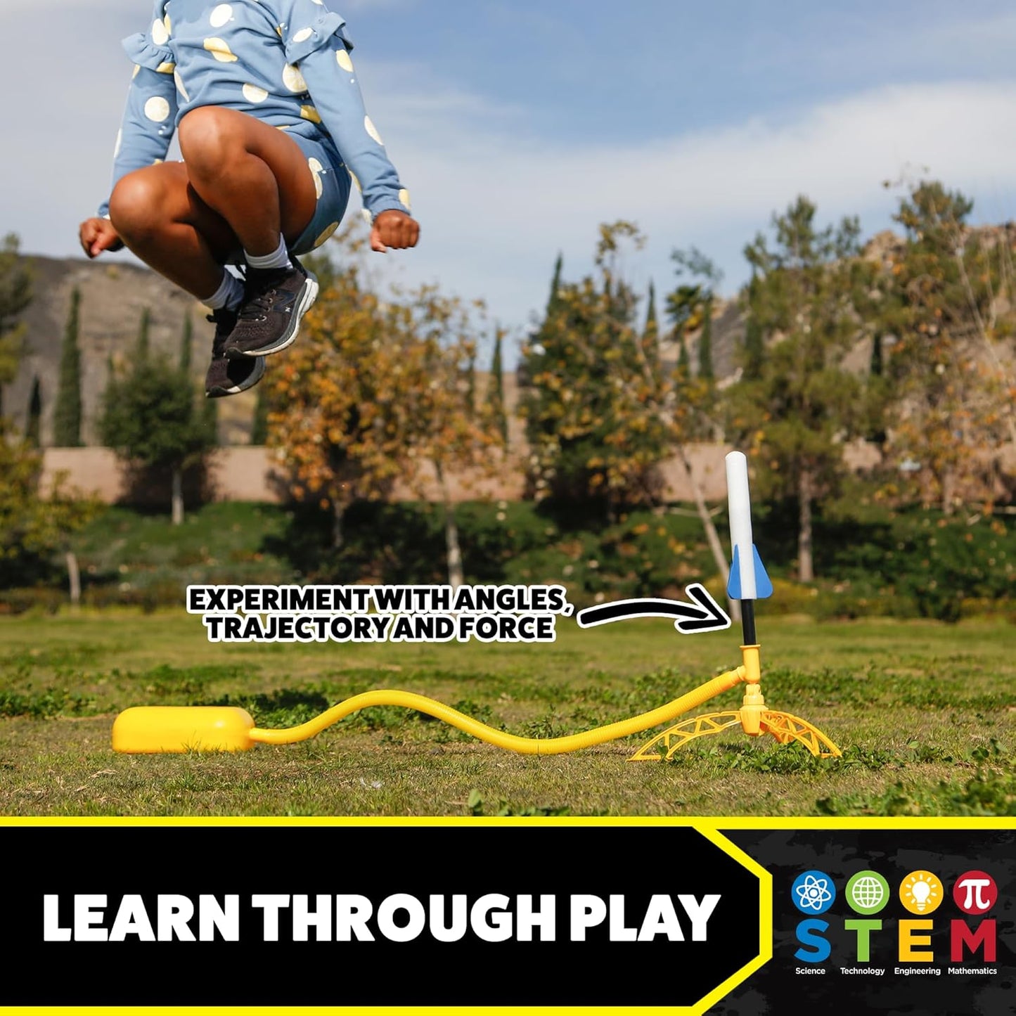 Stomp Rocket Jr Glow Rocket Launcher for Kids - 4 Glow-in-The-Dark Rockets - Outdoor Fun Toy Gift for Boys & Girls - STEM Soft Foam Blaster Set Soars