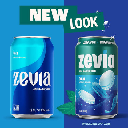 Zevia Zero Sugar Soda, Cola, 12 oz Cans (24-Pack) Naturally Sweetened, Zero Calorie Sugar Free Soda - Non-GMO Project Verified, Gluten-Free, Vegan