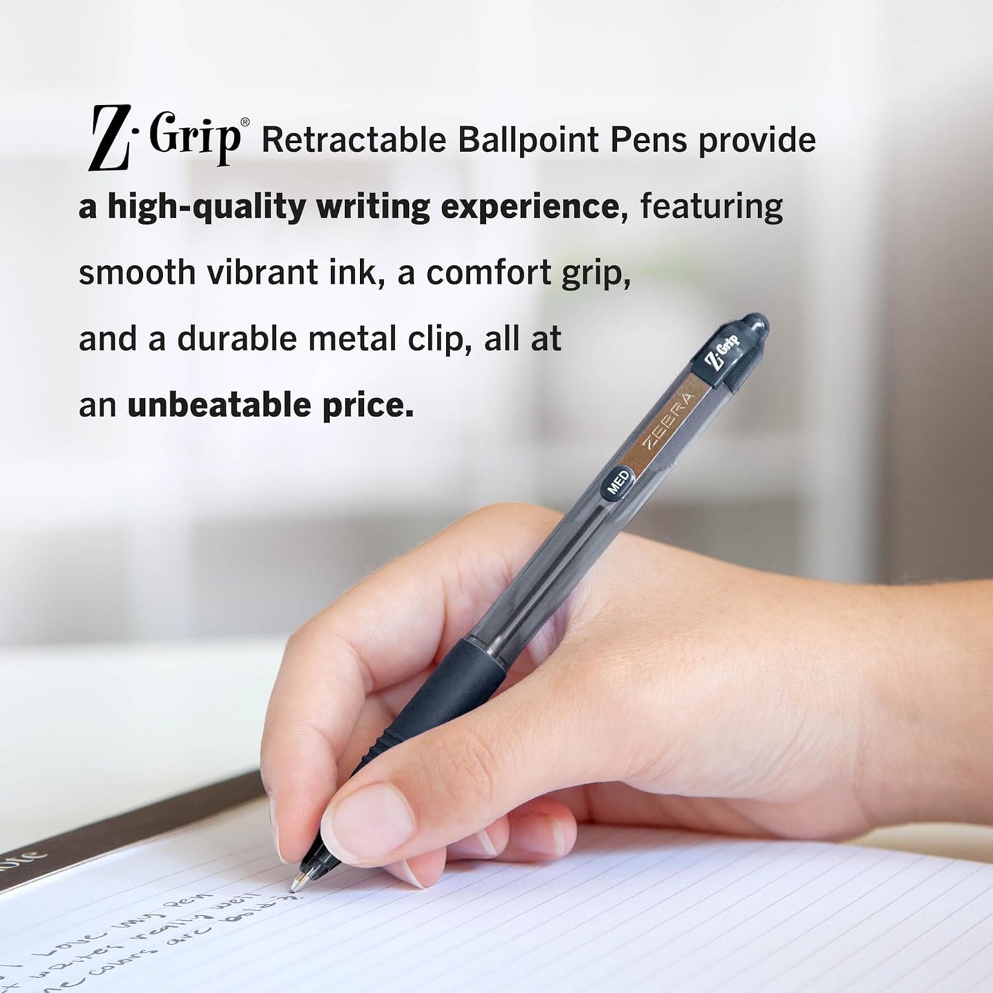 Zebra Pen Z-Grip Retractable Ballpoint Pen, Smooth-Flowing Black Ink, 1.0mm Medium Point, School & Office Supplies, Ideal for
