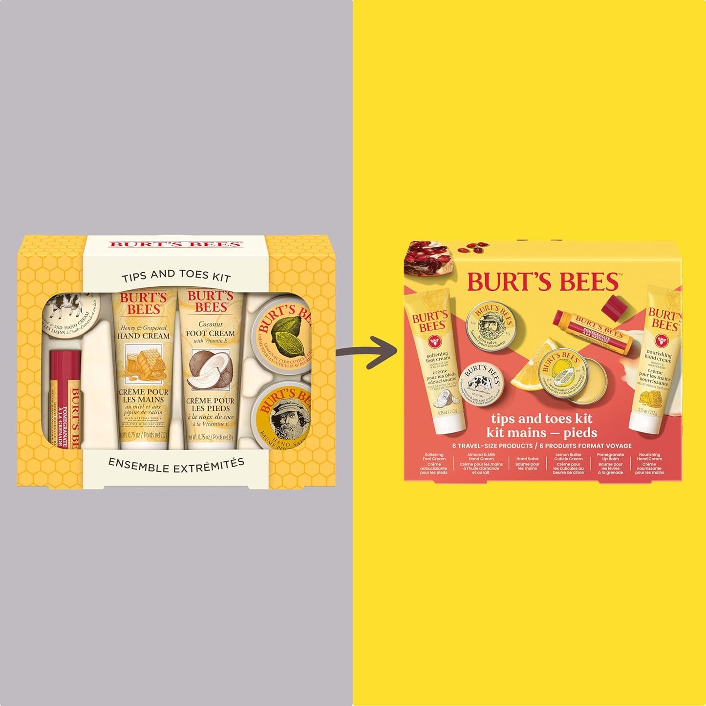 Burt's Bees Gifts Ideas, Tips and Toes Kit, 6 Travel Size Products - Pomegranate Moisturizing Lip Balm, 2 Hand Creams, Foot Cream, Cuticle