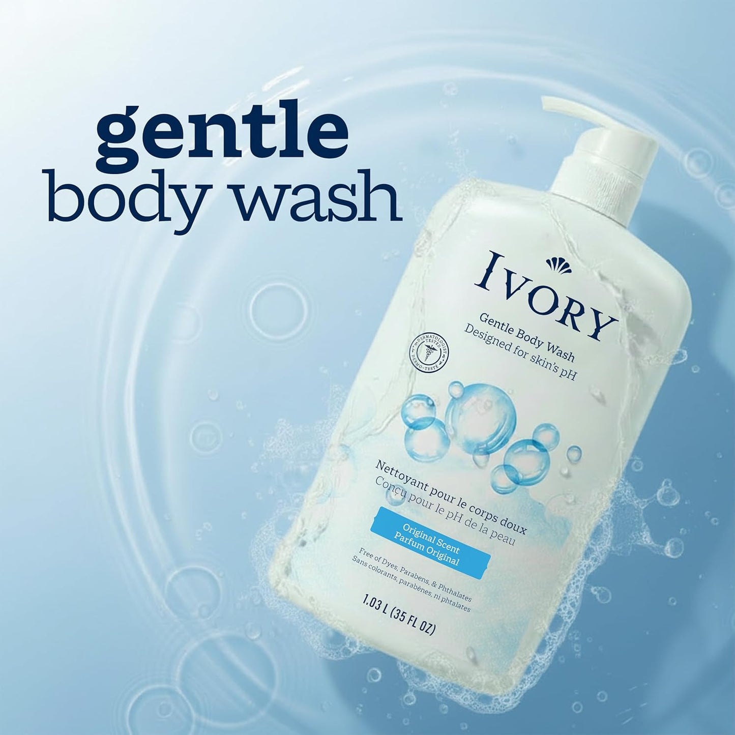 Ivory Body Wash, Designed for the Whole Family, Gentle Formula, Free of Dyes Heavy Perfumes Parabens Phthalates & Silicones, for Sensitive