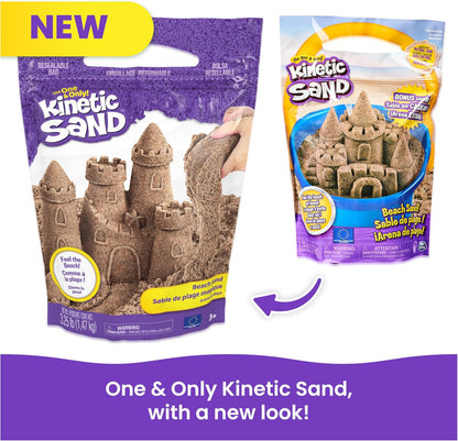 Kinetic Sand, 3.25lbs Beach Play Sand, Amazon Exclusive, Moldable Sensory Toys for Kids, Resealable Bag (Packaging May Vary), for Ages 3 and up