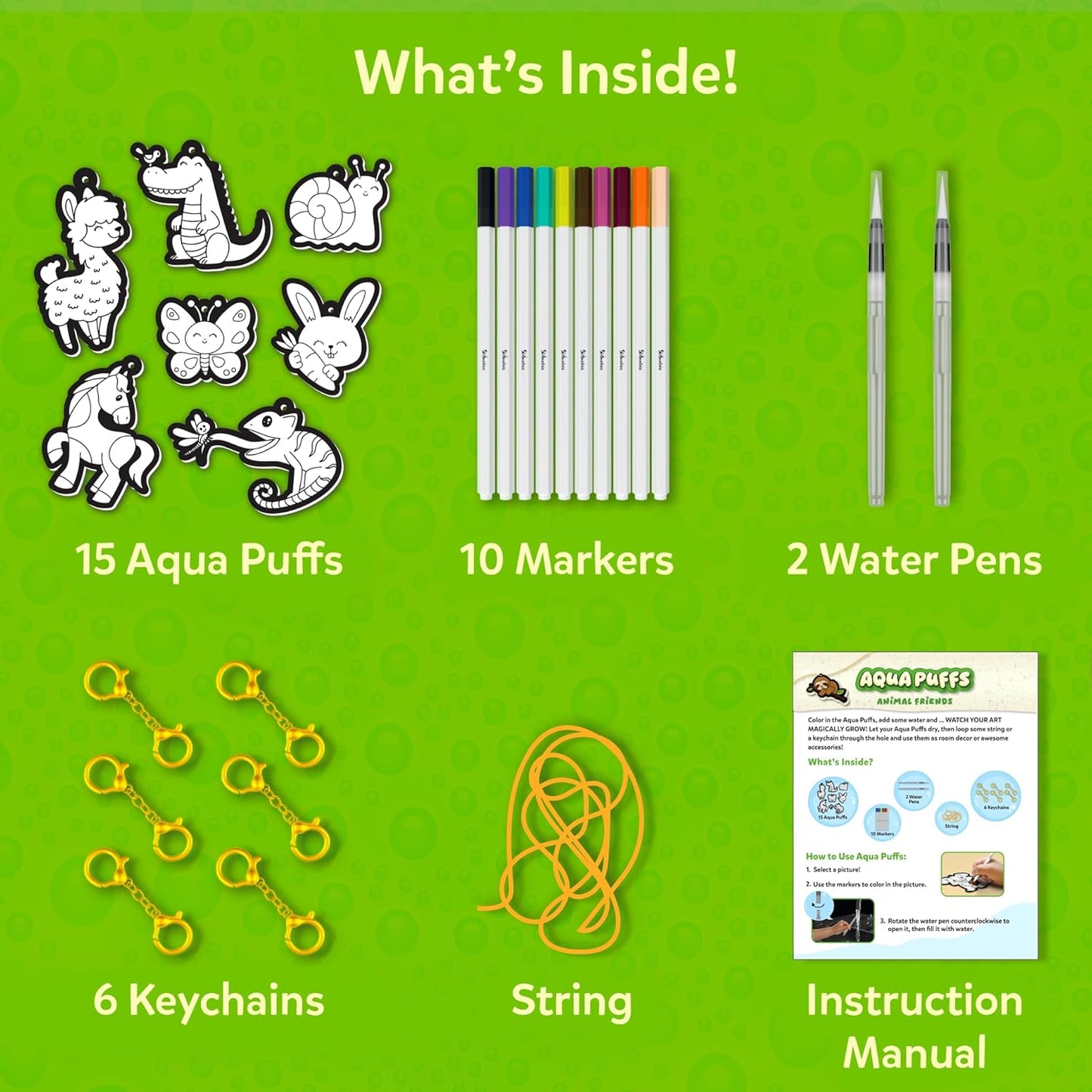 Skillmatics Aqua Puffs - 3D Art Kit, Animals, Mess-Free Paint by Number Craft for Kids, DIY Color & Inflate