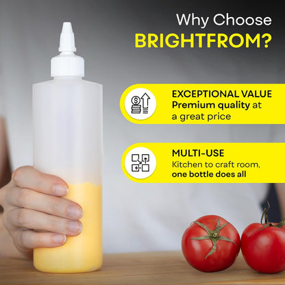 BRIGHTFROM Condiment Squeeze Bottles, 16 OZ Empty Squirt Bottle with Twist Top Cap, Leak Proof - Great for Ketchup, Mustard, Syrup, Sauces