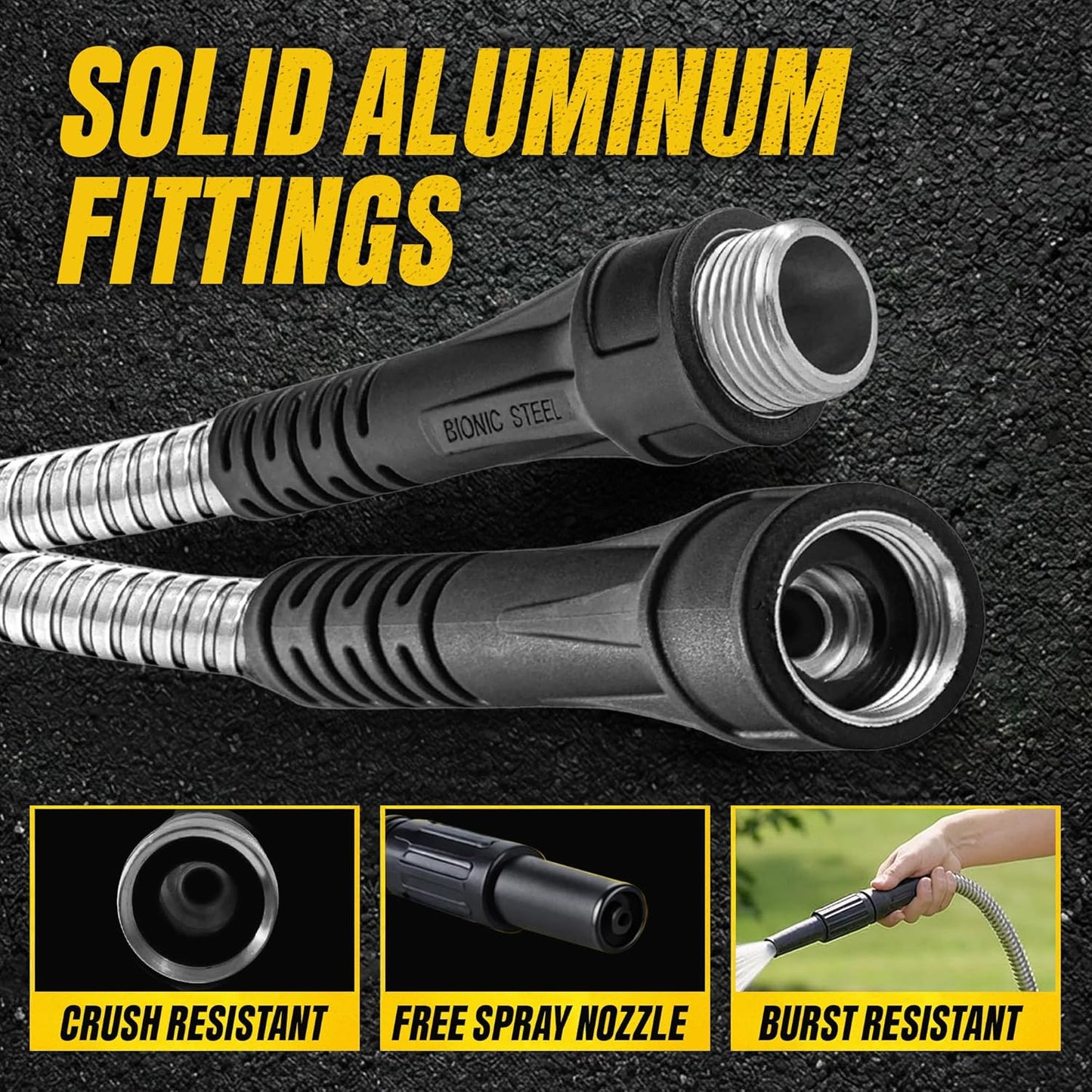 BIONIC STEEL 100 Ft Metal Garden Hose with Sprayer