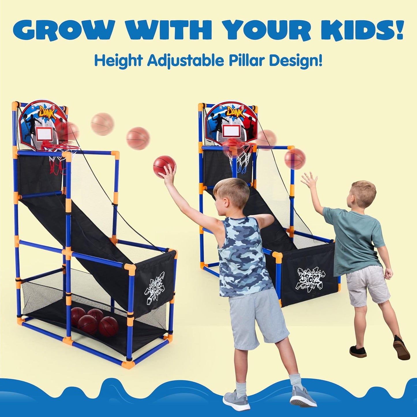 JOYIN Arcade Basketball Game Set with 4 Balls and Hoop for Kids 3 to 12 Years Old Indoor Outdoor Sport Play - Easy Set Up - Air Pump Included - Ideal