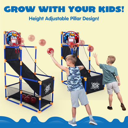 JOYIN Arcade Basketball Game Set with 4 Balls and Hoop for Kids 3 to 12 Years Old Indoor Outdoor Sport Play - Easy Set Up - Air Pump Included - Ideal