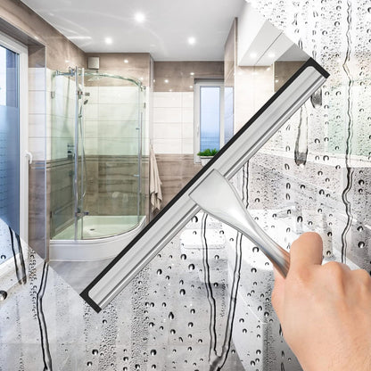 All-Purpose Stainless Steel Shower Squeegee for Shower Glass Door with 2 Adhesive Hooks, Bathroom Cleaner Tool Household Window Mirror Squeegee