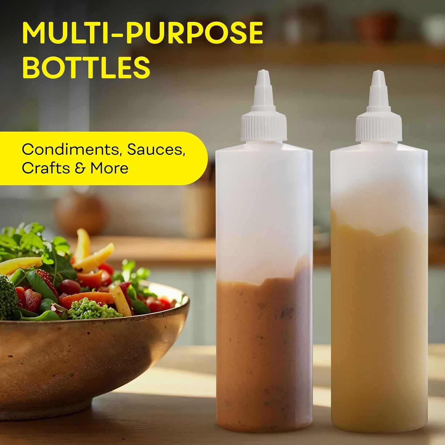 BRIGHTFROM Condiment Squeeze Bottles, 16 OZ Empty Squirt Bottle with Twist Top Cap, Leak Proof - Great for Ketchup, Mustard, Syrup, Sauces