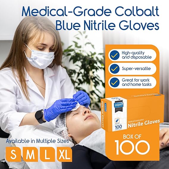 Inspire Cobalt Blue Nitrile Disposable Gloves, 4.5 Nitrile Safety Medical Exam Cooking Cleaning Disposable Gloves