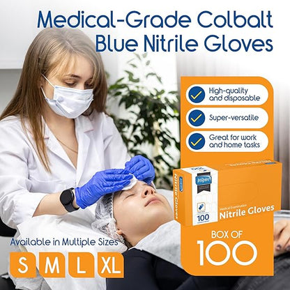 Inspire Cobalt Blue Nitrile Disposable Gloves, 4.5 Nitrile Safety Medical Exam Cooking Cleaning Disposable Gloves