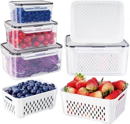 Freshmage Fruit Storage Containers for Fridge with Removable Colander, Airtight Food Storage