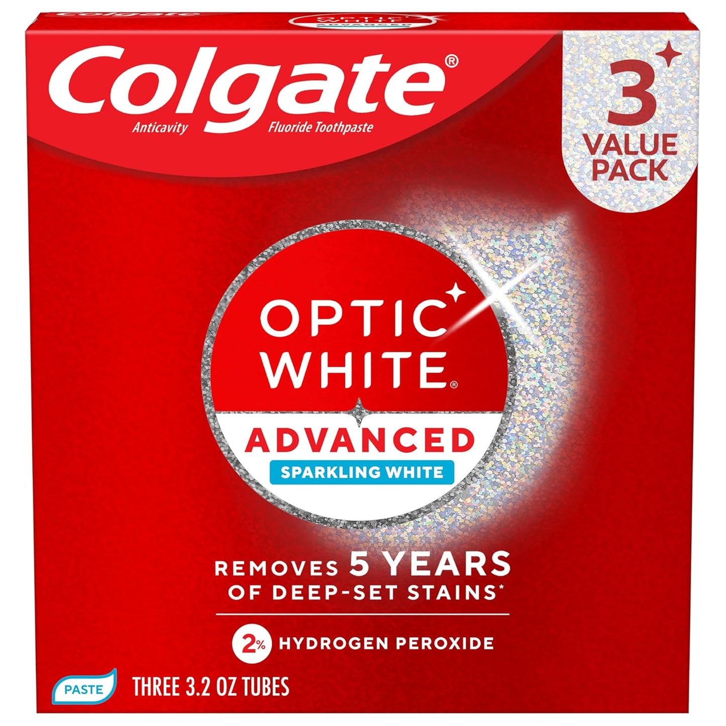 Colgate Optic White Advanced Hydrogen Peroxide Toothpaste, Teeth Whitening Toothpaste Pack, Enamel-Safe Formula, Helps Remove Tea