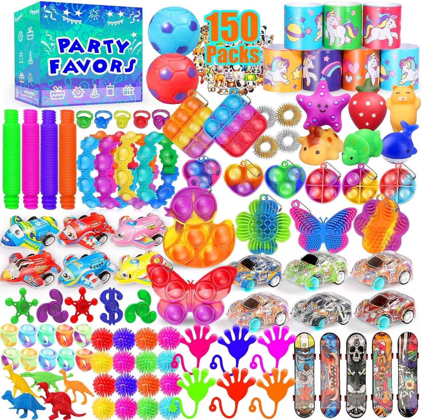 Party Favors for Kids 8-12 4-8, 150-Pack Fidget Toys Bulk, Treasure Box Toys for Classroom, Stocking Stuffers Goodie Bags, Classroom