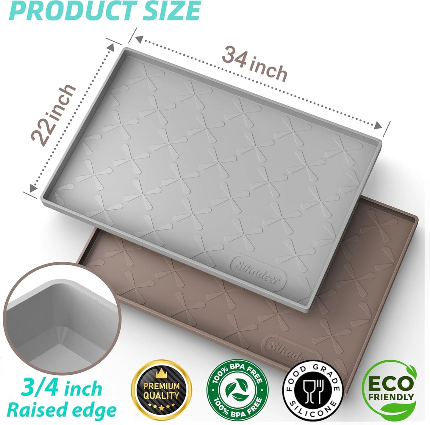 SIKADEER Under Sink Mat Waterproof 34" x 22", Silicone Mat Kitchen Drawer Shelf and Cabinet Liner, Sink Protector for Kitchen Organizers and