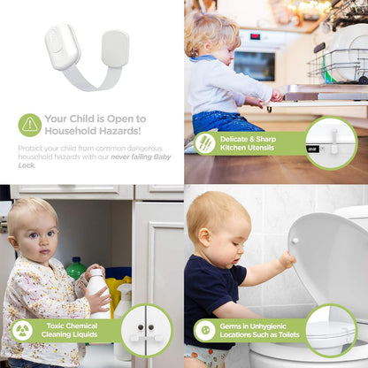 SKYLA HOMES Baby Locks (8-Pack) Child Safety Cabinet Proofing - Safe Quick and Easy 3M Adhesive Cabinet Drawer Door Latches No Screws & Magnets