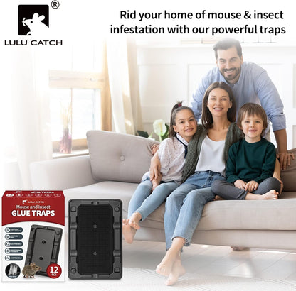 LULUCATCH Mouse & Insect Traps 12 Pack, Heavier Sticky Traps with Non-Toxic Glue for Small Mice & Insects. Sticky Mouse Traps Indoor, Easy to