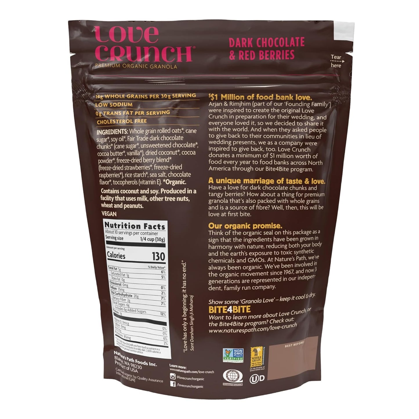 Love Crunch Organic Dark Chocolate & Red Berries Granola, 11.5 oz, Vegan, Non-GMO, Fair Trade, by Nature's Path
